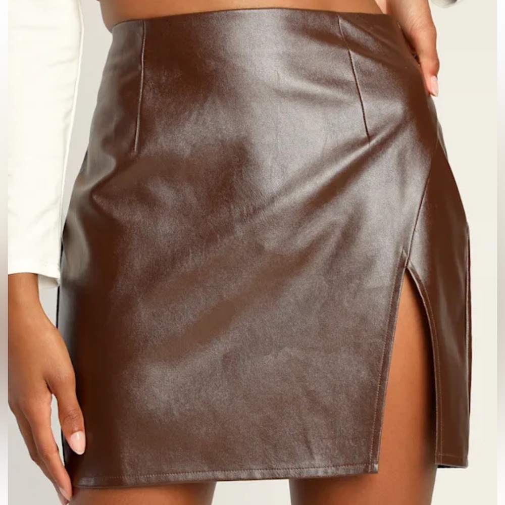 Lulus Dark Brown Vegan Leather Mini Skirt - Picture 2 of 5
